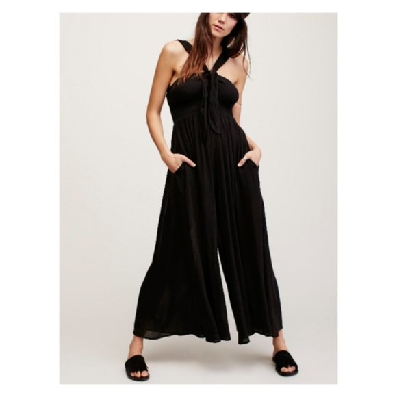 Free People Pants - Free People Black Flowy Midi Romper Jumpsuit NWOT